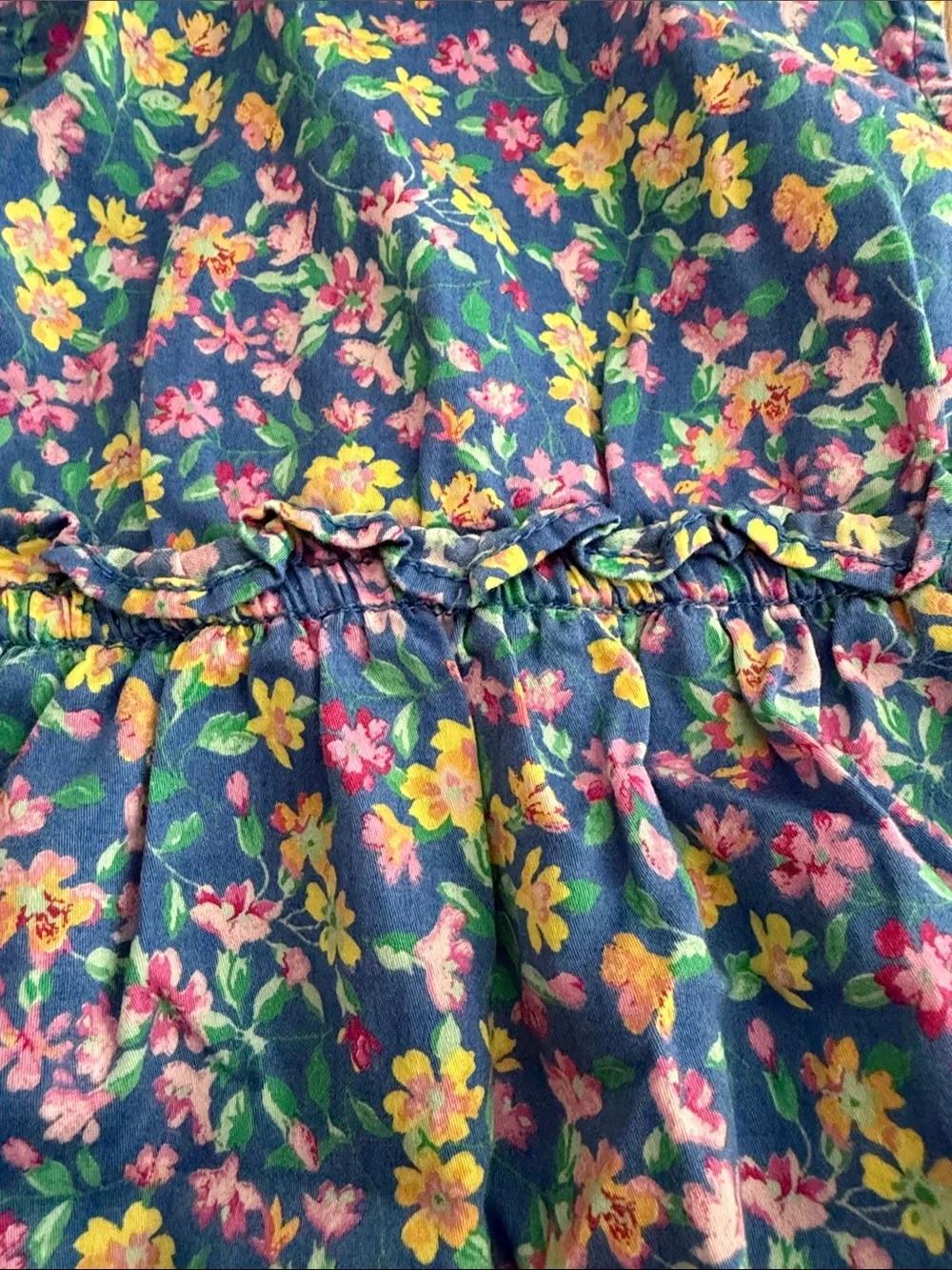 Ralph Lauren Blue Floral Baby Bubble Romper with White Peter Pan Collar